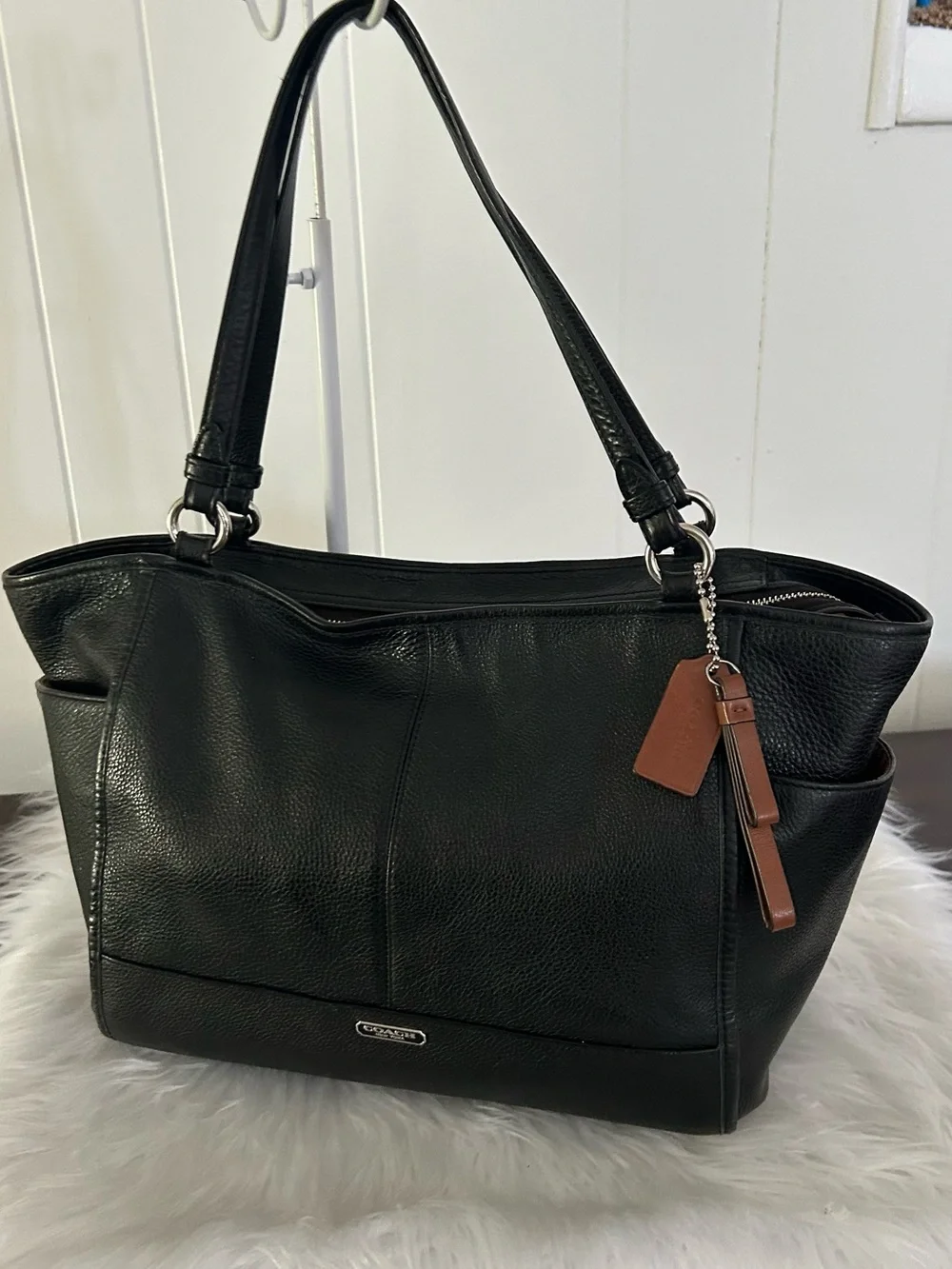 Coach Black Pebbled Leather Large Tote Shoulder Bag Work Laptop Carryall
